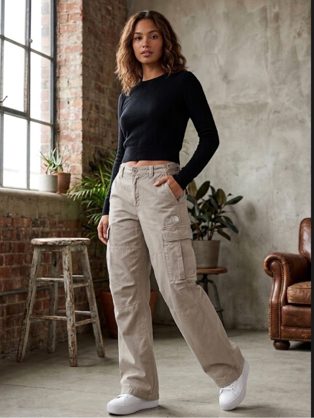 TNA Straight-Leg Cargo Pants in Light Taupe